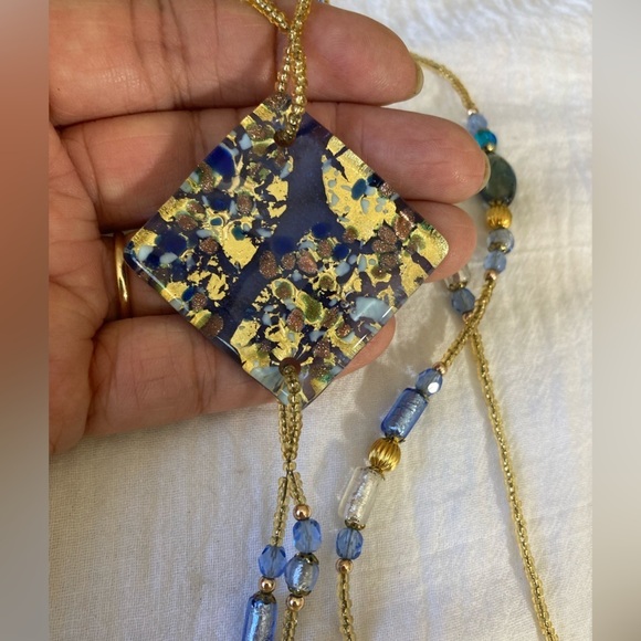 Foiled Glass and‎ Heart Glass Beads Tassels Pendant Necklace - Picture 3 of 6